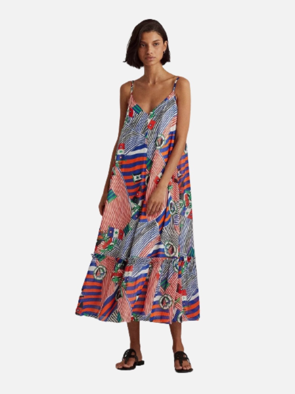 Lauren Ralph Lauren Georgette Nautical Print Midi Dress Size 10 NWT!